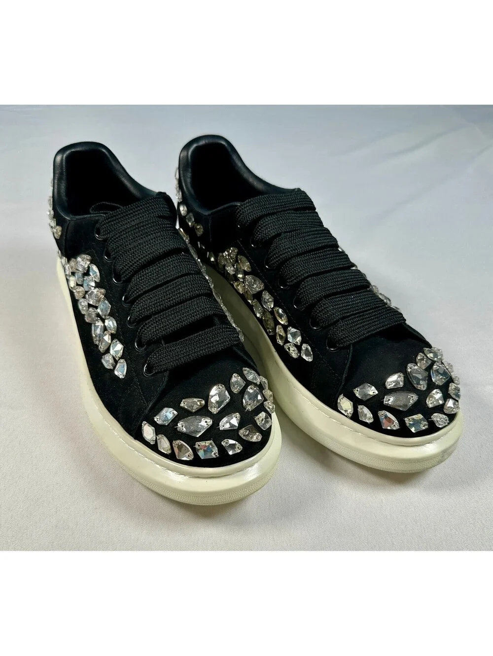 Alexander McQueen Black Suede Crystal Embellished Oversized Sneakers Size 46